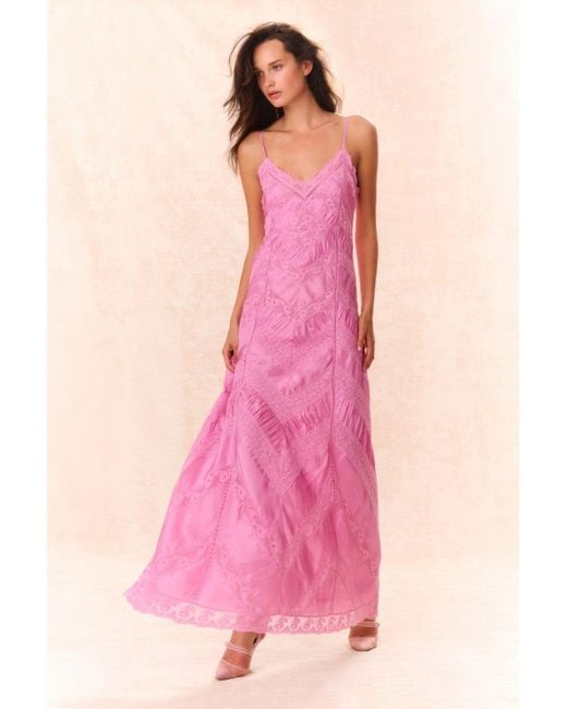 LoveShackFancy Pink Josanne Lace Maxi Dress For