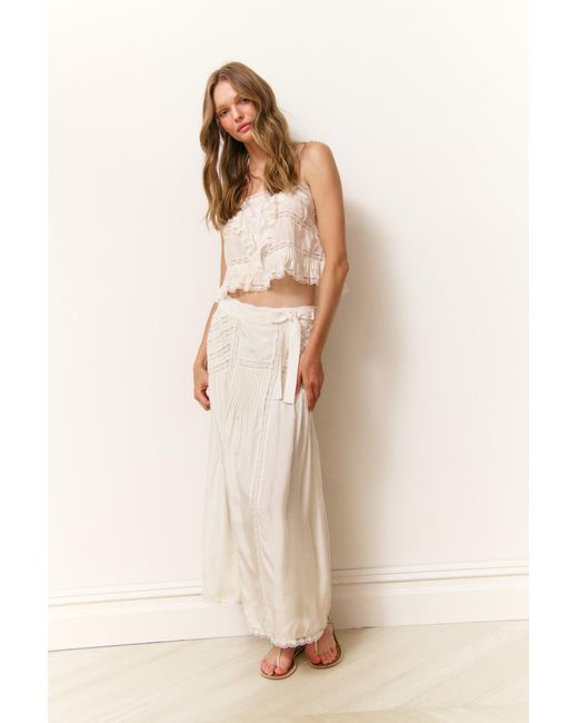 LoveShackFancy Natural Beloria Silk Lace-Detailed Maxi Skirt For