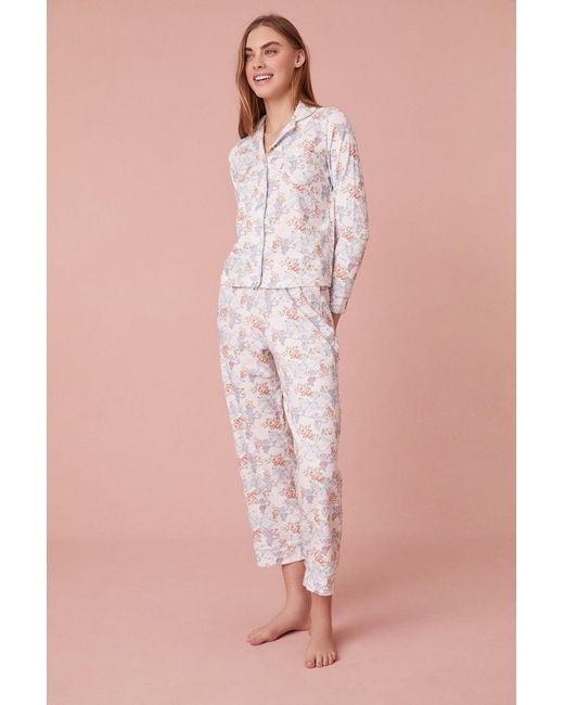 LoveShackFancy Pink Roller Rabbit X Rosa Beaux Monkey Women's Long Sleeve Polo Pajama