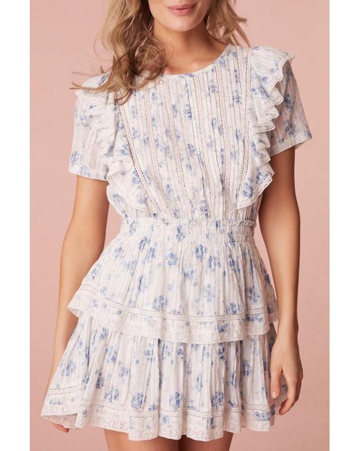 LoveShackFancy Pink Natasha Blue Floral Dress