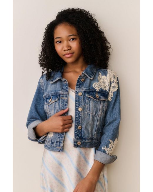 LoveShackFancy Blue Tween Lavina Denim Jacket For