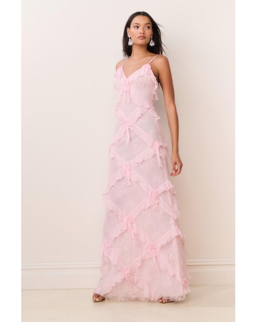 LoveShackFancy Elva Lace Bow Ruffle Maxi Dress For in Pink  display picture 2