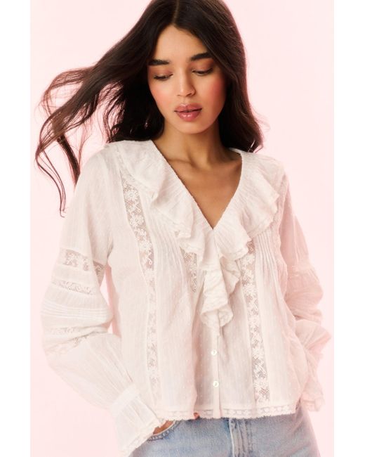 LoveShackFancy Pink Rosabelle Cotton Ruffle Blouse For