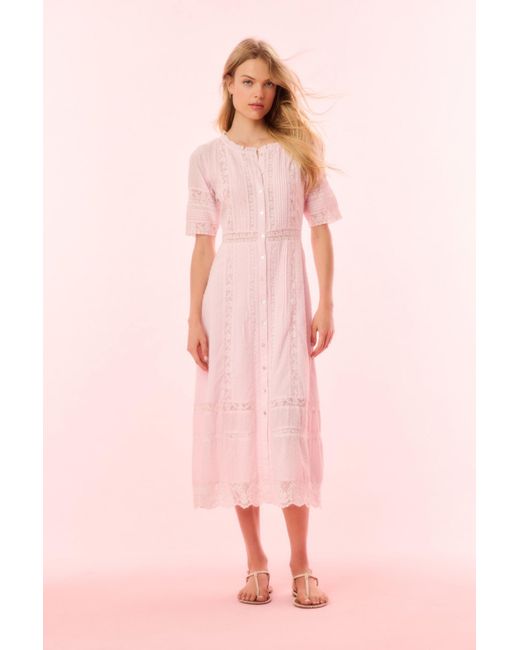 LoveShackFancy Francilla Cotton Midi Dress For in Pink | Lyst