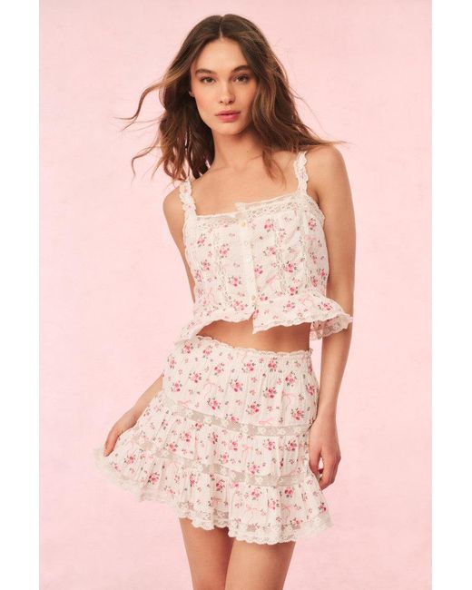 LoveShackFancy Pink Vietta Cotton Rose & Bow Top For