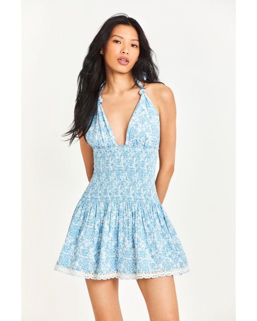 LoveShackFancy Blue Luisetta Halter Dress