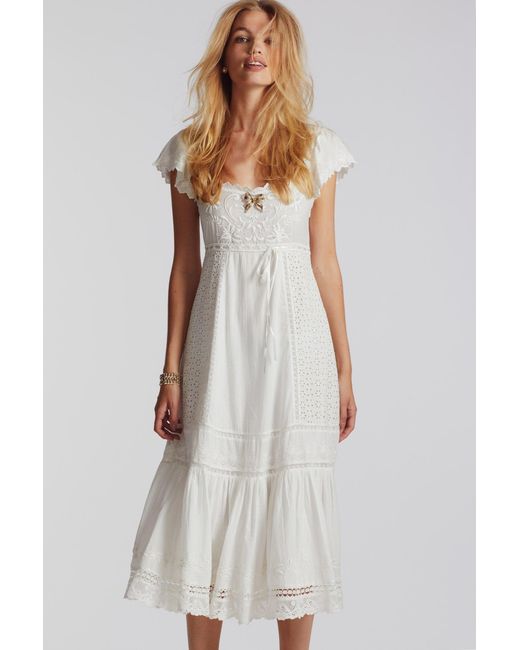 LoveShackFancy Cotton Charles Midi Dress in Antique White (White) - Lyst