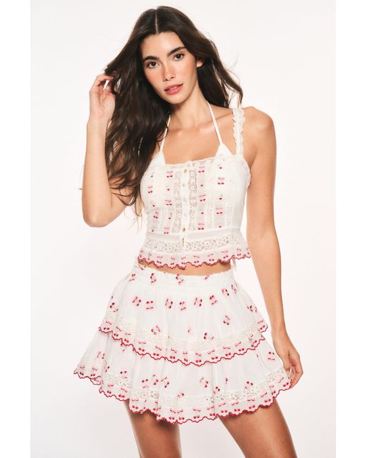 LoveShackFancy White Ruffle Mini Cherry Skirt For