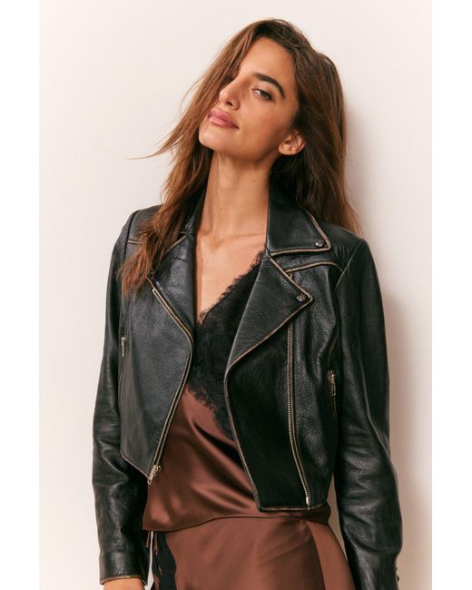 LoveShackFancy Multicolor Nyssara Distressed Leather Jacket For
