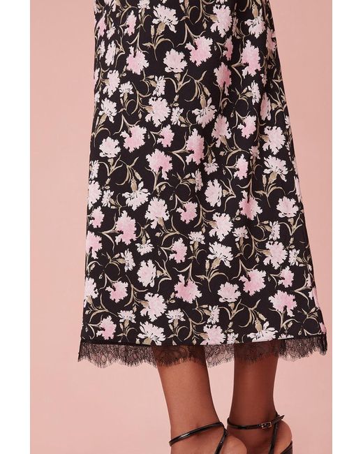 LoveShackFancy Pink Castle Floral Crepe Midi Skirt