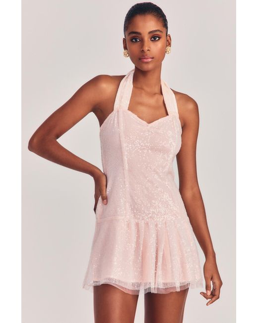 LoveShackFancy Peterson Mini Sequin Halter Dress in Pink