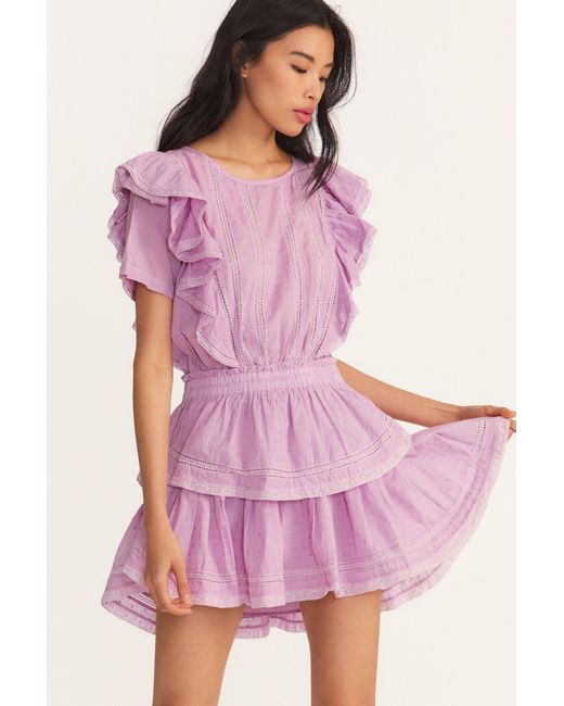 LoveShackFancy Cotton Natasha Mini Dress in Wisteria (Pink) | Lyst