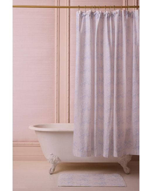 LoveShackFancy Pink Linen Bow Shower Curtain For