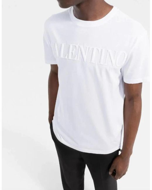 Valentino White Logo T-Shirt Embossed for men