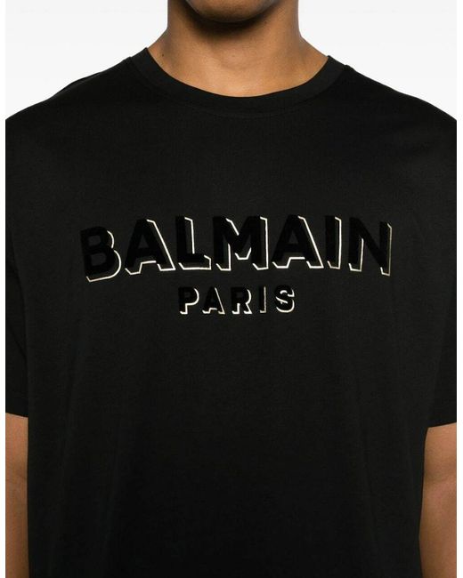 Balmain Black Metallic Velvet Flock T-Shirt for men