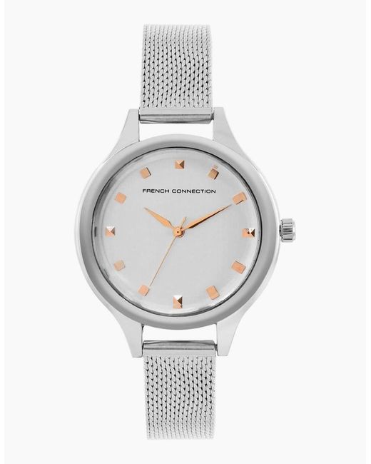 French Connection Metallic Connection Case Round Shape Strap Quartz Watch