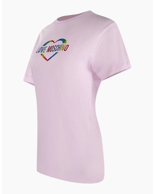 Love Moschino Pink Multi Colour Heart Logo T-Shirt