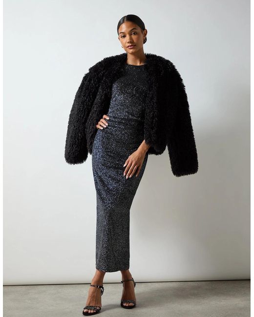 Ro&zo Black Petite Gabriela Sparkle Velvet Column Midi Dress