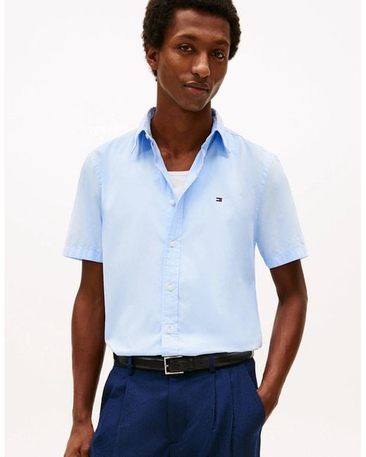 Tommy Hilfiger White Core Flex Poplin Solid Short Sleeve Shirt for men