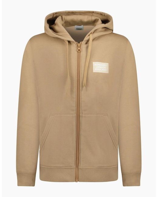 Burberry Natural 'Hove' Logo Hoodie Zip Sweatshirt Camel for men