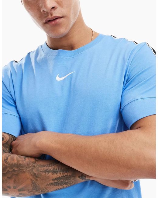 Nike Blue T-Shirts Tape Repeat Fleece Cotton Top for men