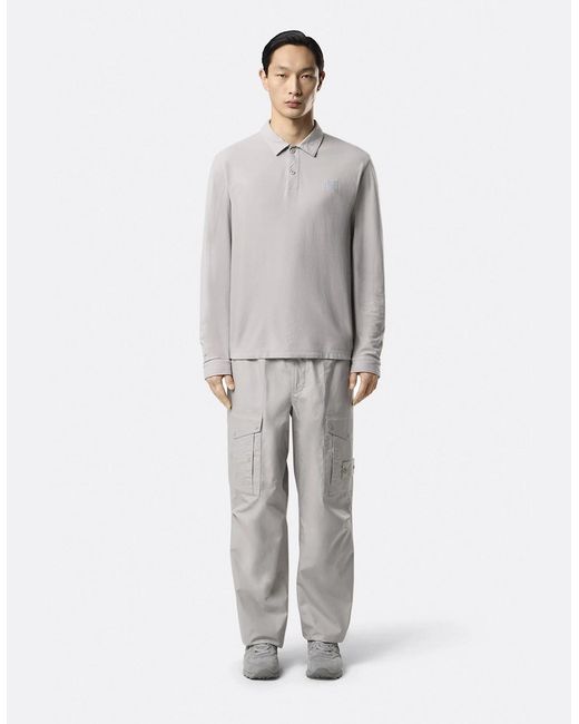 Stone Island Gray S0F11 Patch Logo Ls Polo for men