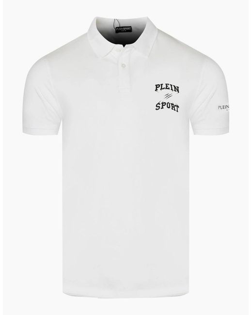 Philipp Plein White Plein Sport Small Logo Polo Shirt for men