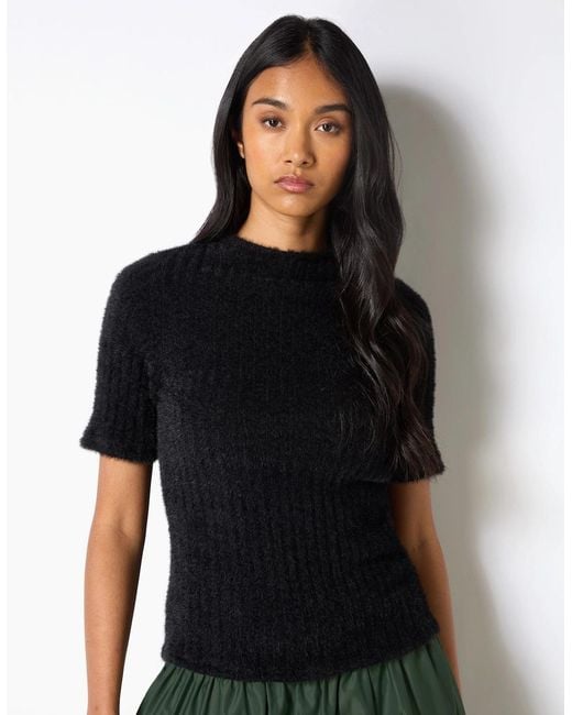 Ro&zo Black Fluffy Rib Top