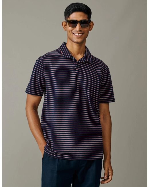 aubi Blue Baysdale Open Collar Polo for men
