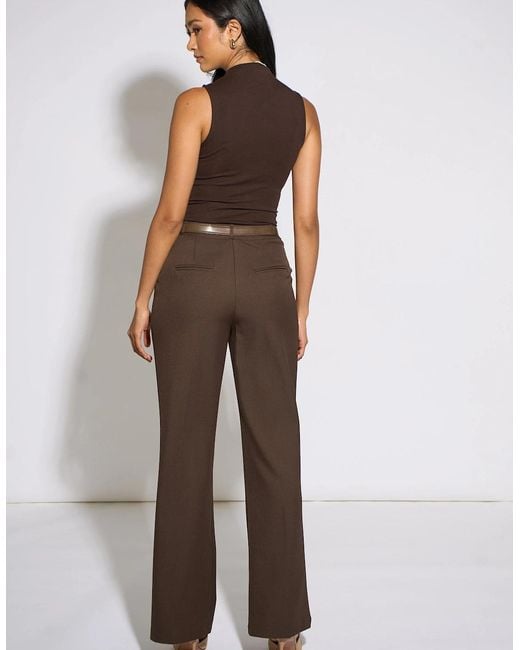 Gini London Brown Wide Leg Belted Tailoring Trouser
