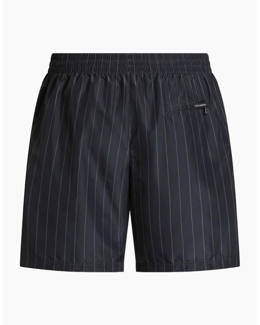Dolce & Gabbana Gray Paparazzi Logo-Patch Pinstripe Swim Shorts