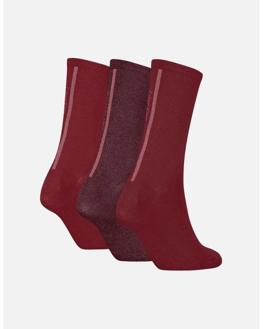 Calvin Klein White 3-Pack Lurex Stripe Socks Gift Box, Berry