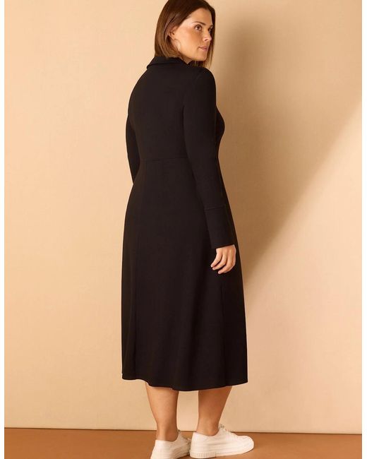 Live Unlimited London Black Polo Collar Jersey Midi Dress