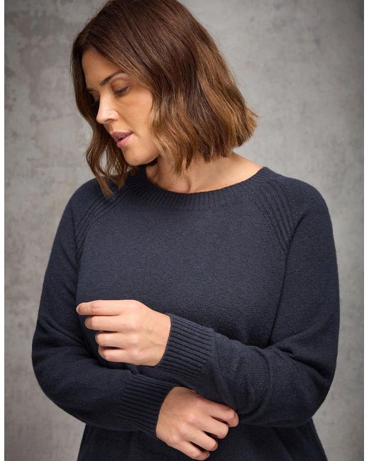 Live Unlimited London Blue Wool-Blend Longline Crew Neck Knit Jumper