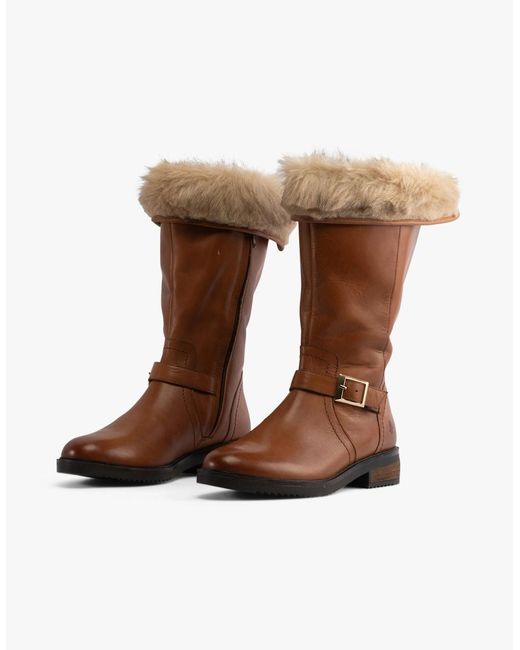 Hush Puppies Brown Bonnie Leather Mid Height Boots Tan