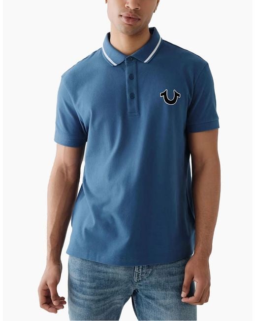 True Religion Blue Polo Shirt Regular Fit Signature Horseshoe Pique Polo Shirts for men