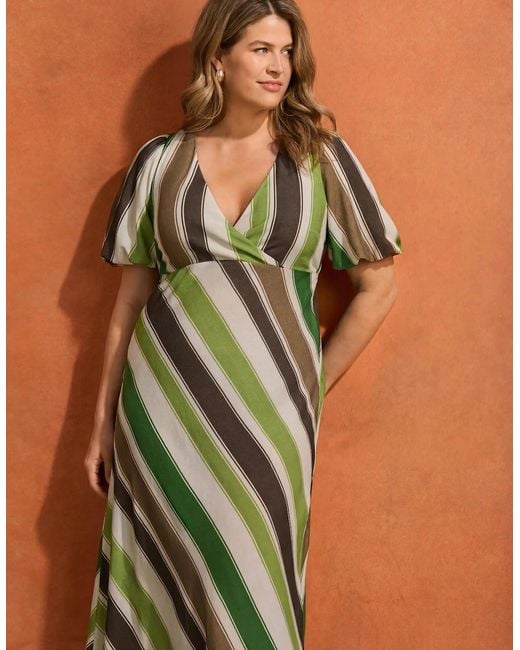 Live Unlimited London Brown Stripe Linen Blend Maxi Dress