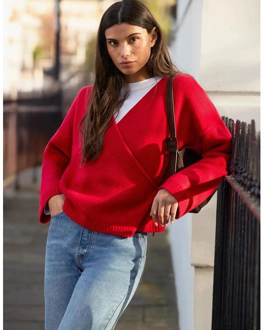 Ro&zo Red Wrap Cardigan With Cashmere