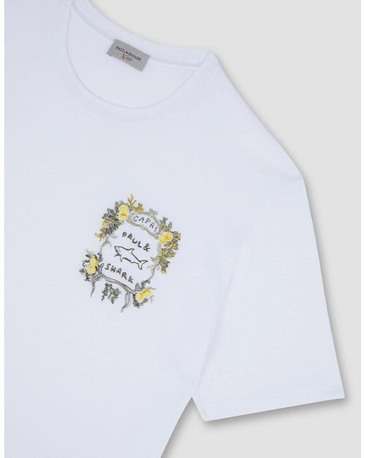 Paul & Shark White X-Soft Jersey T-Shirt With Capri Embroidery for men