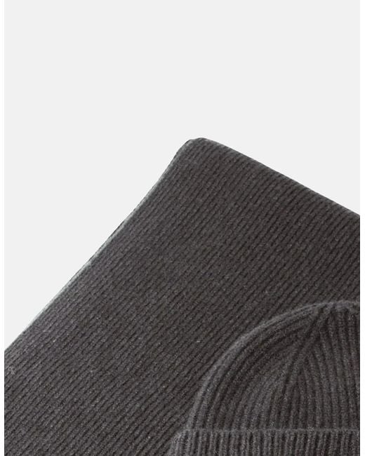Fynch-Hatton Black Pure Wool Beanie & Scarf Set Charcoal for men