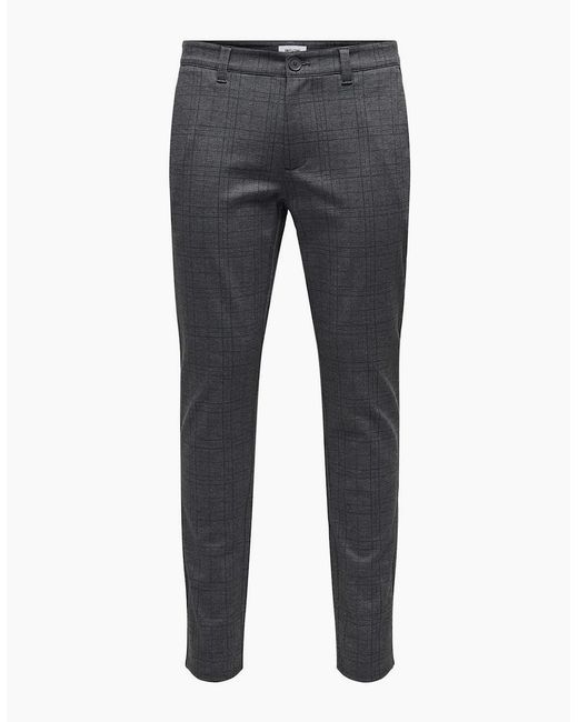 ONLY Blue Plaid Slim Five Pocket Chinos for men