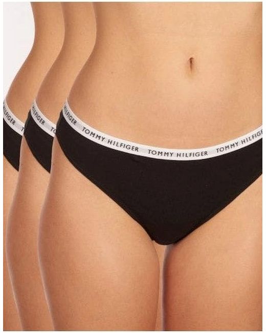 Tommy Hilfiger Black 3-Pack Logo Waistband Thongs