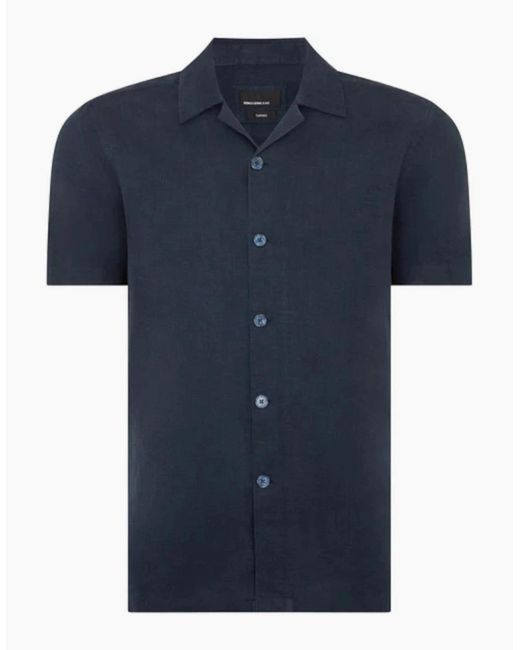 Remus Uomo Blue Ss Linen Shirt 29 for men