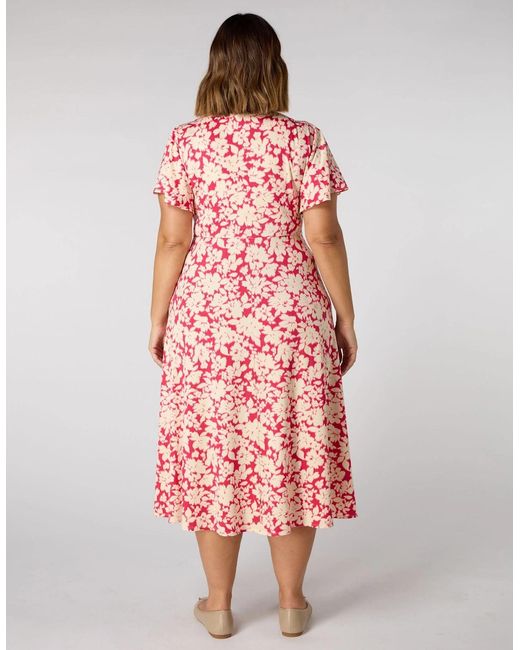 Live Unlimited London Pink Raspberry Floral Flutter Sleeve Wrap Dress