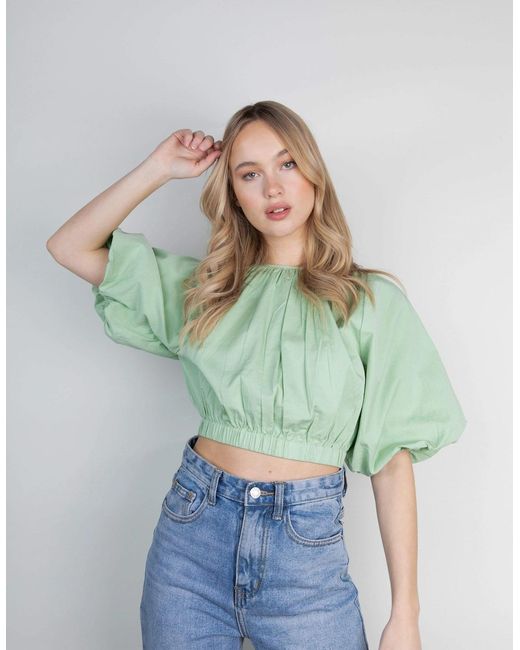 Pretty Lavish Green Ruby Puff Sleeve Blouse