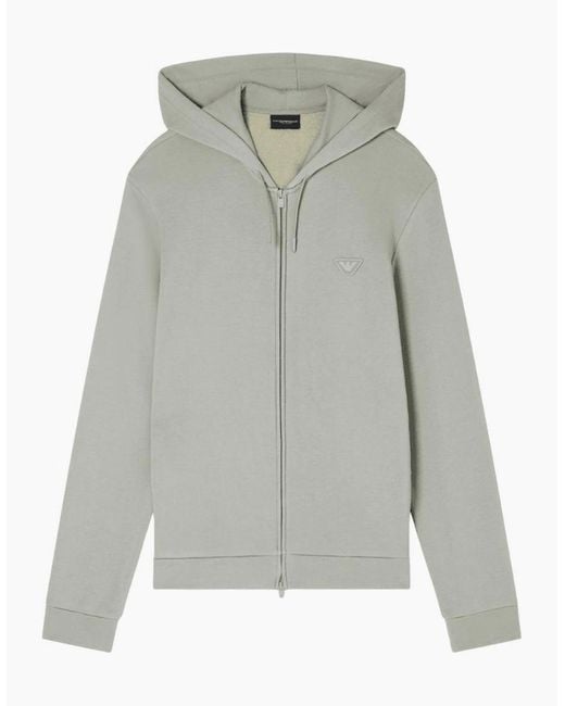 Emporio Armani Gray Embroidered Logo Pistachio Zip Up Hoodied Tracksuit for men