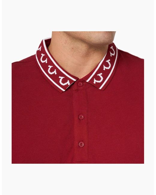 True Religion Red Polo Shirt Relaxed Fit Branded Collar Ss Pique Polo Shirts for men