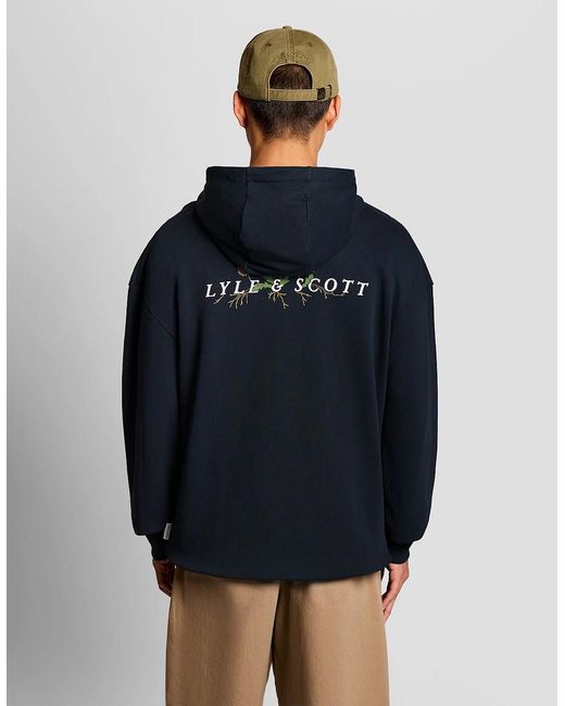 Lyle & Scott Blue Botanical Graphic Cotton Hoodie for men