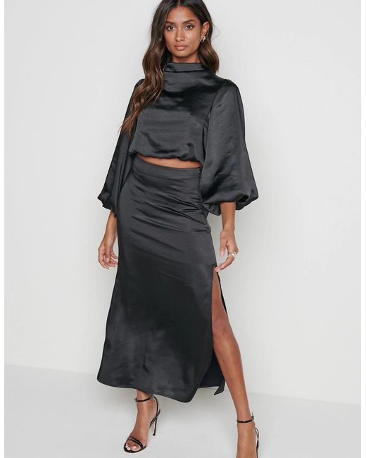 Pretty Lavish Gray Yasmin Balloon Sleeve Crop Blouse