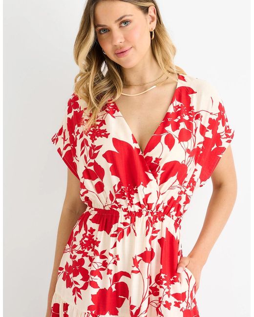 Gini London Red Floral Elastic Waist Maxi Dress
